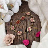 Vriksham Elegant Gold Look Alike Lotus Short Neckpiece-Magenta-G19076